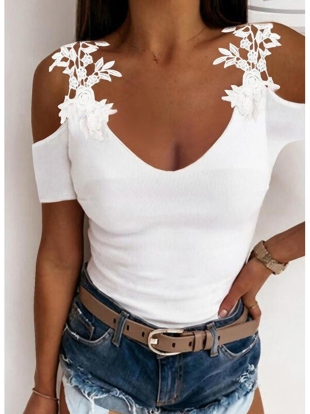  Γυναικεία Μπλουζάκι Υψηλής Ποιότητας Σκέτο Κοντομάνικο Λαιμόκοψη U Causal Σαββατοκύριακο Με κοψίματα Ρούχα Ρούχα Υψηλής Ποιότητας Βασικό Λευκό Μαύρο Γκρίζο