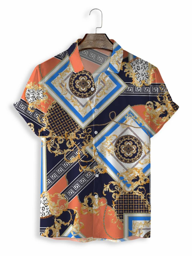  Herr Skjorta Hawaii skjorta Tryck Grafisk Hawaiisk Aloha Design Nedvikt Ledigt Dagligen 3D-utskrift Kortärmad Blast Designer Ledigt Mode Klassisk Orange