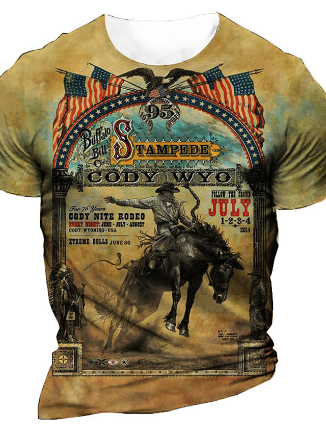  Herr T-shirt Designer Sommar Kortärmad Grafisk Tryck Rund hals Cowboy Gata Dagligen Mönster Kläder Kläder Designer Ledigt Stor och hög Kaki