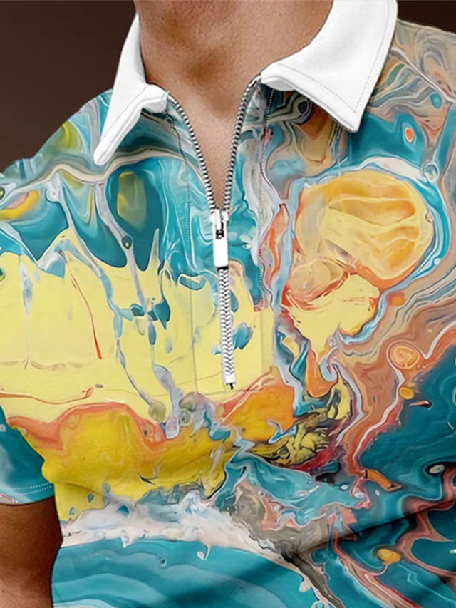  Homens Camiseta Polo Camisa de golfe Impressão 3D Estampas Abstratas Aberto para a Lateral Casual Diário Zíper Manga Curta Blusas Casual Moda Confortável Esportes Arco-íris