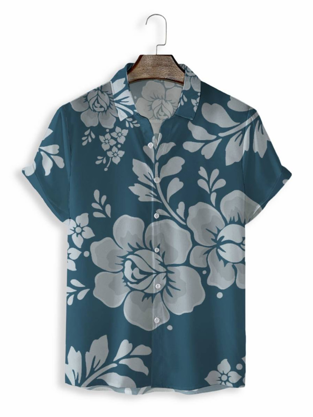  رجالي قميص قميص هاواي قميص صيفي الرسم ستايل هاواي الوها التصميم طوي أزرق طباعة فضفاض مناسب للبس اليومي كم قصير طباعة ثلاثية الأبعاد ملابس موضة مصمم كاجوال كلاسيكي