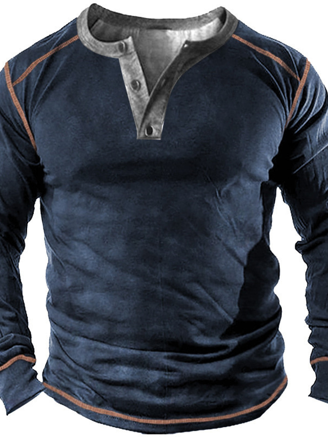  Homme Sweat-shirt Sweat Design basique Casual Graphic Bloc de couleur Print Grande Taille Col Henley Sport & Loisir Casual du quotidien Manches Longues Vêtements Standard Bleu
