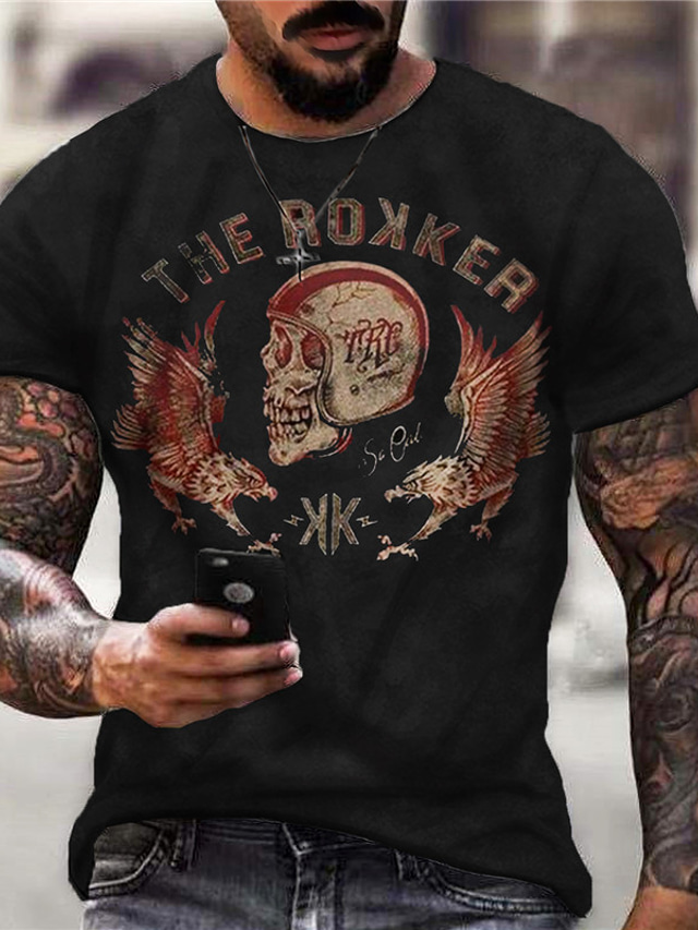  Men's T shirt Tee Designer Casual Big and Tall Summer Short Sleeve Black Graphic Skull Print Crew Neck Street Daily Print Clothing Clothes Designer Casual Big and Tall