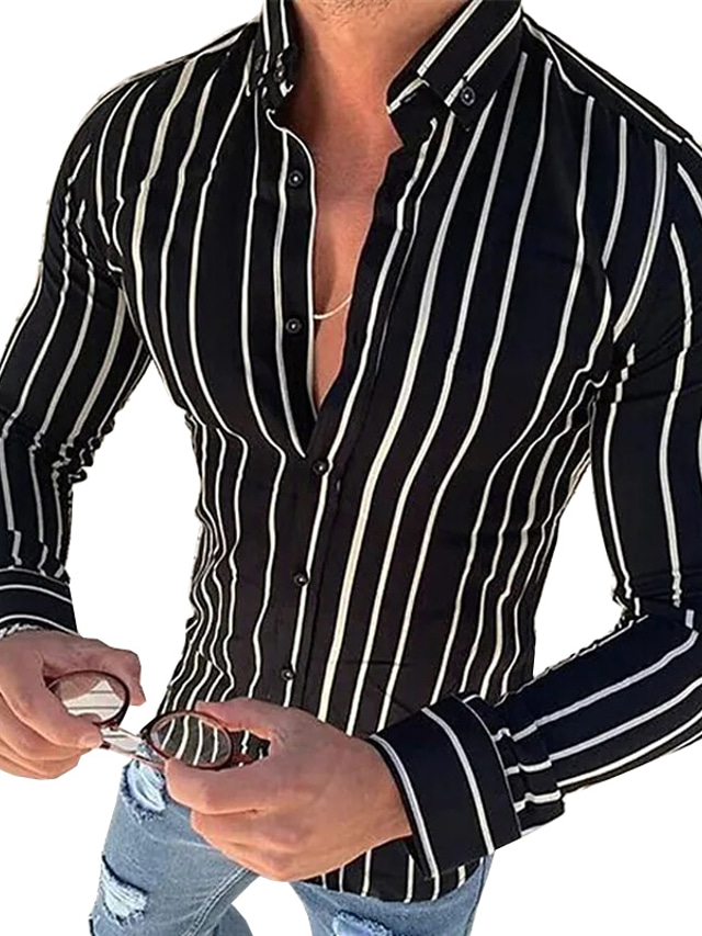 Men's Shirt Floral Striped Cheetah Print Collar Turndown Casual Daily Button-Down Long Sleeve Tops Cotton Casual Fashion Breathable Comfortable White Black Blue