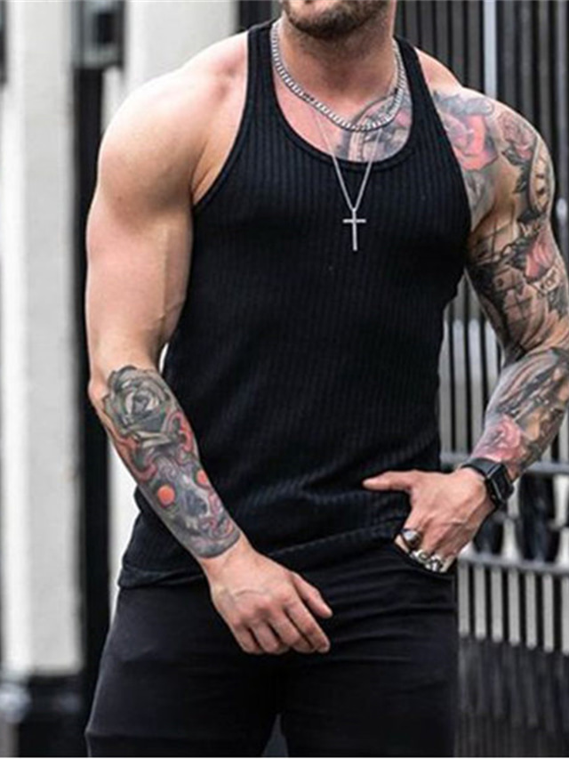  Men's Tank Top Vest Undershirt Solid Color Crew Neck Casual Daily Sleeveless Tops Cotton Lightweight Fashion Big and Tall Sports White Black Blue / Summer / Summer