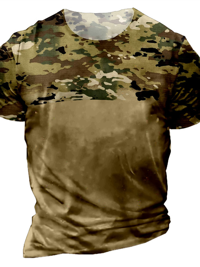  Herre T-shirt Designer Sommer Kortærmet Grafisk camouflage Trykt mønster Rund hals Afslappet Daglig Trykt mønster Tøj Tøj Designer Afslappet Mode militærgrøn