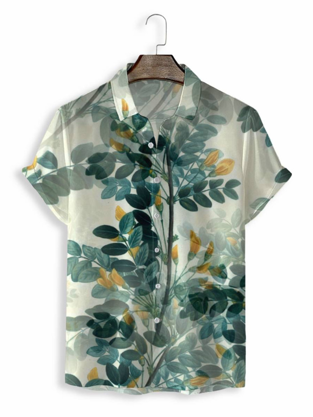  Муж. Рубашка Гавайская рубашка Летняя рубашка Графика Гавайский Алоха Дизайн Отложной Серый С принтом Повседневные выходные С короткими рукавами 3D печать Одежда