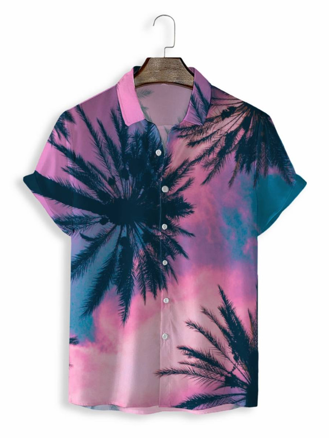  Homens Camisa Social Camisa havaiana camisa de verão Gráfico Havaiana Aloha Detalhes Aberto para a Lateral Rosa Estampado Casual Diário Manga Curta Impressão 3D Roupa Moda Designer Casual Clássico
