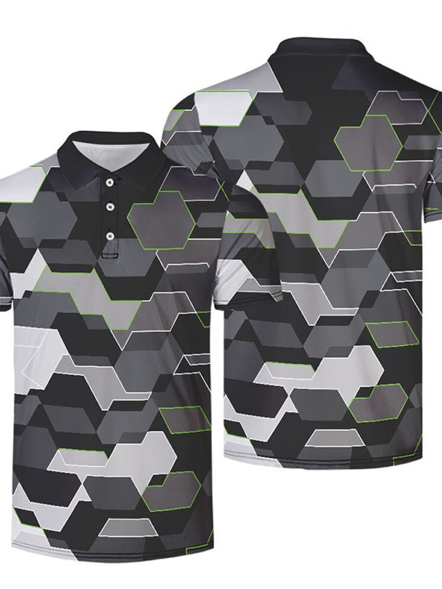  Homens Camiseta Polo Camiseta Camisa de golfe Impressão 3D camuflagem Aberto para a Lateral Casual Diário Botão para baixo Imprimir Manga Curta Blusas Casual Moda Confortável Esportes Cinzento