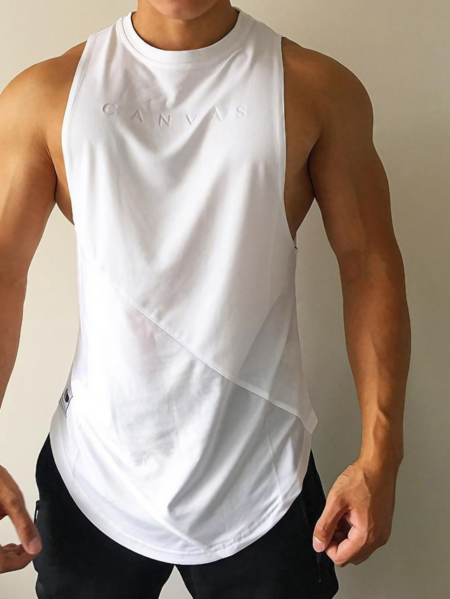  Men's Tank Top Vest Undershirt Graphic Patterned Letter Crew Neck Street Casual Sleeveless Tops Casual Fashion Classic Comfortable White Black / Summer / Summer