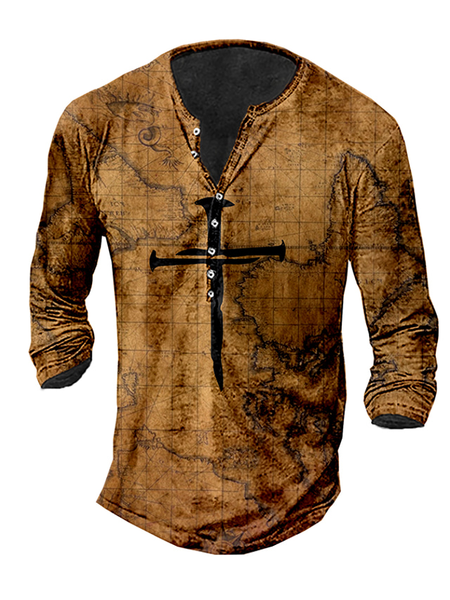 Pull Homme Fat Face Folk - Henley Manches Longues - Taille XL - Rouge/Marron