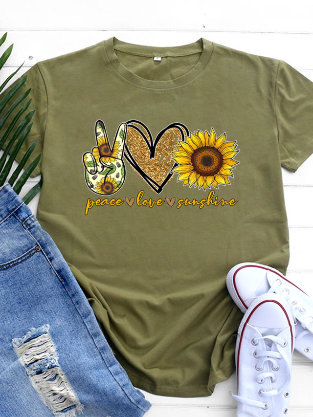  femei pace dragoste soare tricou amuzant grafic cămașă scrisoare imprimat mânecă scurtă drăguț topuri cauzale, color3, mediu