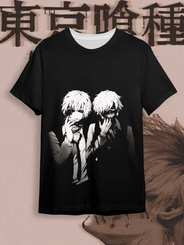  Innoittamana Tokion Ghoul Kaneki Ken T-paita Cartoon 100% polyesteri Anime Harajuku Kuvitettu Kawaii T-paita Käyttötarkoitus Miesten / Naisten / Pariskuntien