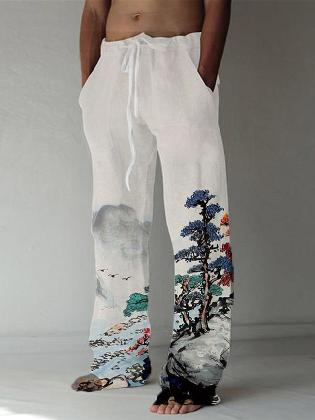  Ανδρικά Λευκά παντελόνια Παντελόνια Παντελόνι παραλίας 3D εκτύπωση Ελαστικό σχέδιο κορδονιών περίσφιξης Μπροστινή τσέπη Υψηλής Ποιότητας Μοντέρνα Μεγάλο και ψηλό Causal Καθημερινά Για διακοπές