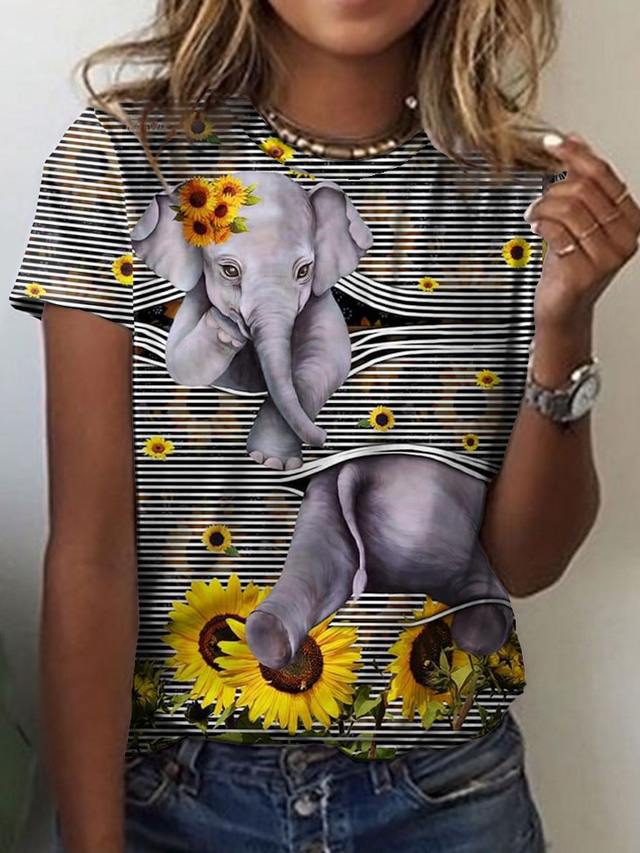  Γυναικεία Μπλουζάκι Υψηλής Ποιότητας 3D εκτύπωση Γραφική 3D Ηλιοτρόπιο Σχέδιο Ζώο Κοντομάνικο Στρογγυλή Λαιμόκοψη Causal Στάμπα Ρούχα Ρούχα Υψηλής Ποιότητας Βασικό Βίντατζ Γκρίζο