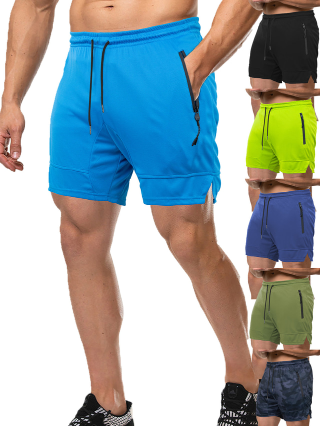  Men's Active Shorts Workout Shorts Split Zipper Patchwork Casual Athleisure Sports Outdoor Daily Gym Breathable Quick Dry Moisture Wicking Solid Color Mid Waist Green Black Blue S M L