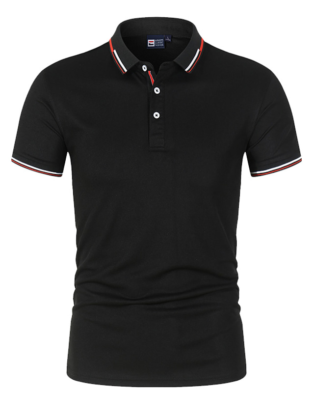  Men's Polo Shirt Golf Shirt Outdoor Casual Polo Collar Ribbed Polo Collar Short Sleeve Classic Striped Button Front Button-Down Summer Regular Fit Sea Blue Black White Pink Red Blue Polo Shirt