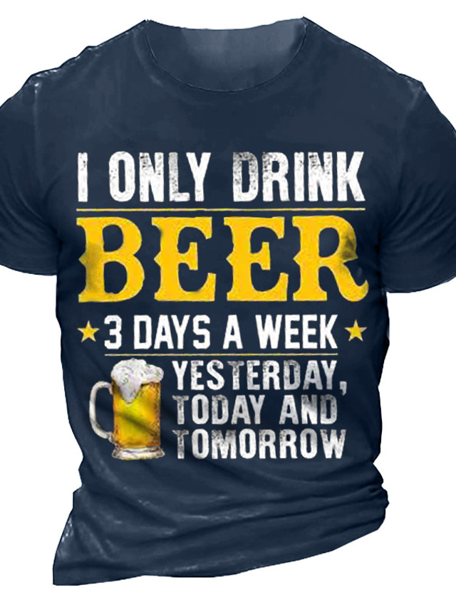 Men's Graphic Letter Beer T shirt Distressed T Shirt Short Sleeve T shirt 3D Print Crew Neck Shirt Vintage Fashion Classic Outdoor Casual Daily Black Army Green Blue Summer Clothing Apparel S M L XL