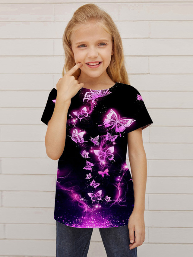  Girls' 3D Animal Butterfly T shirt Short Sleeve 3D Print Summer Spring Active Fashion Cute Kids 3-12 Years Outdoor Daily Indoor Regular Fit
