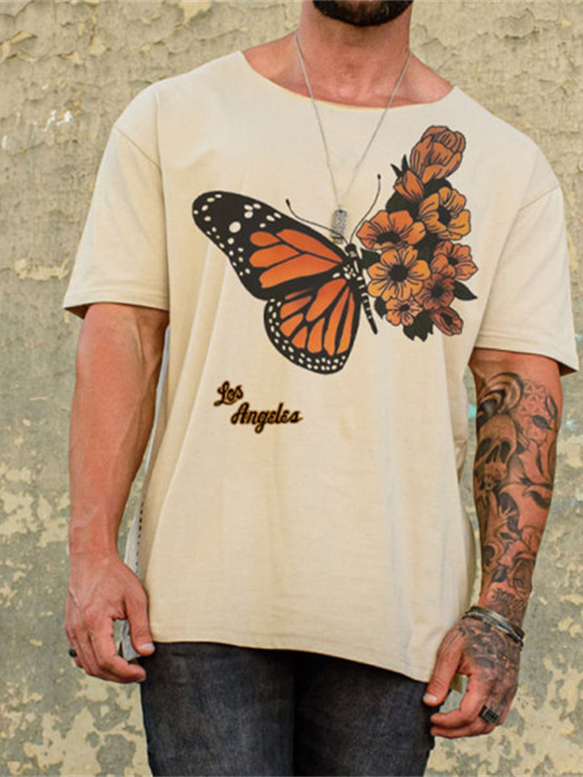  Men's T shirt Tee Summer Short Sleeve Graphic Patterned Butterfly Hot Stamping Crew Neck Casual Daily Print Clothing Clothes Lightweight Casual Fashion White