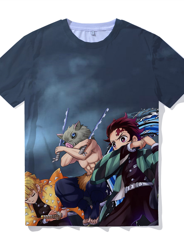  Innoittamana Demon Slayer Kamado Tanjirou T-paita Cartoon 100% polyesteri Anime Harajuku Kuvitettu Kawaii T-paita Käyttötarkoitus Miesten / Naisten / Pariskuntien