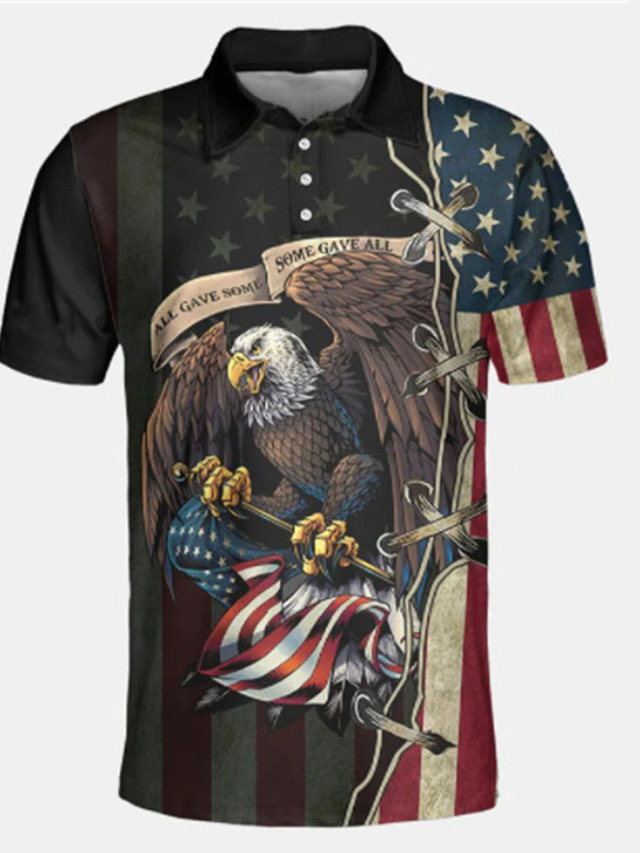  Hombre POLO Camiseta Camiseta de golf Impresión 3D Águila Cuello Vuelto Casual Diario Abotonar Manga Corta Tops Algodón Casual Moda Cómodo Deportes Gris