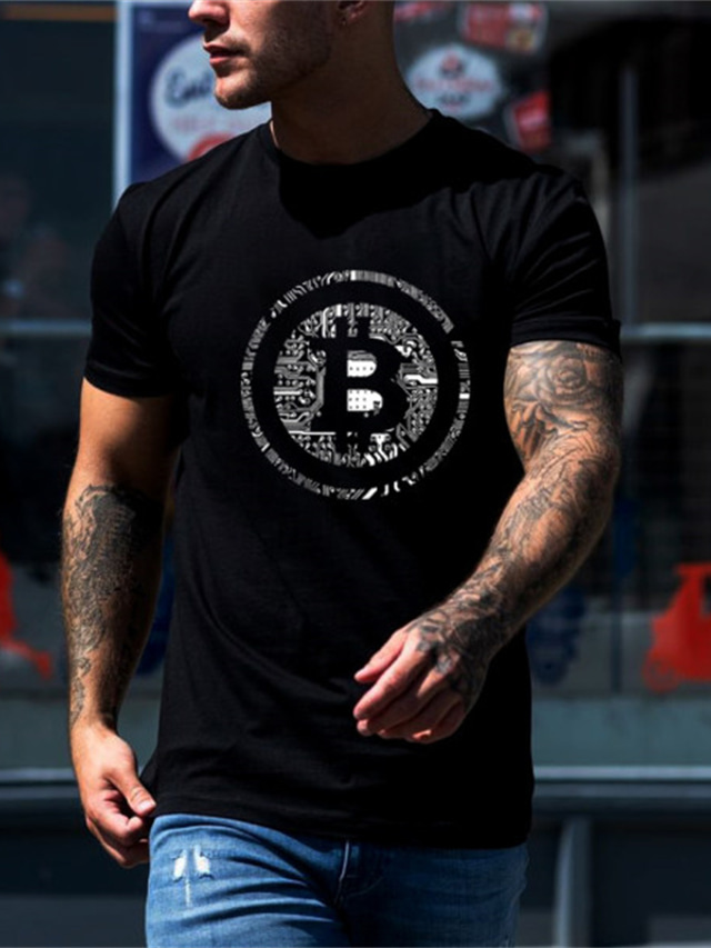  Men's T shirt Tee Sports Fashion Lightweight Summer Short Sleeve Black Navy Blue Bitcoin Crew Neck Casual Daily Clothing Clothes Cotton Sports Fashion Lightweight