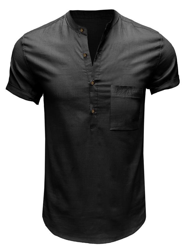  Men's Shirt T-shirt Sleeve Pocket St Collar Thin Summer Green White Black Khaki Royal Blue