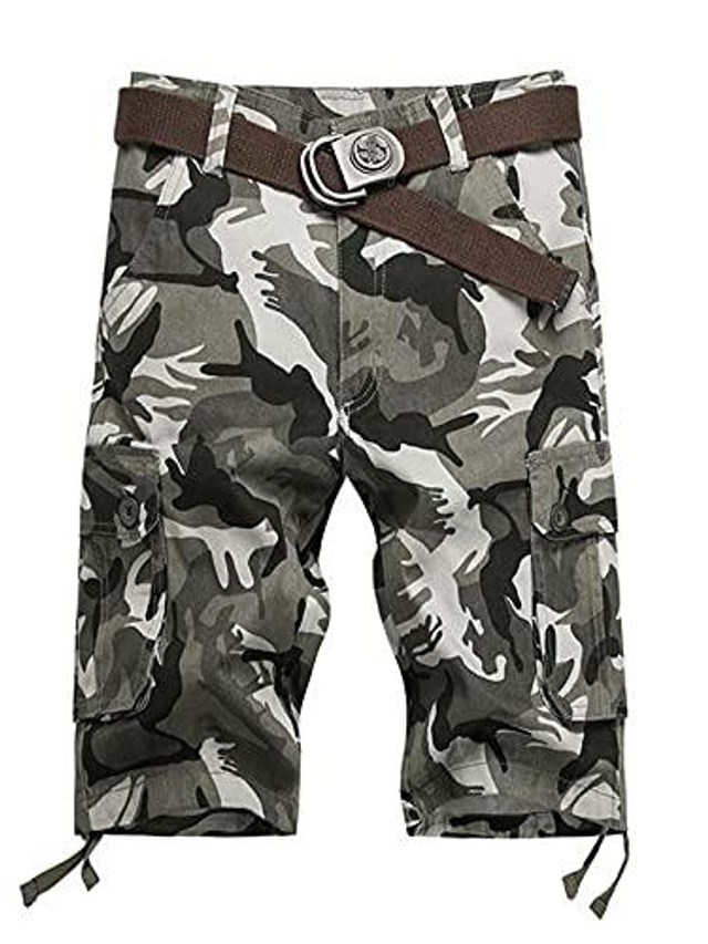  Herren-Shorts, Cargo-Camouflage, entspannte Passform, große und große Outdoor-Overalls mit mehreren Taschen, Baumwolle, lässige Shorts