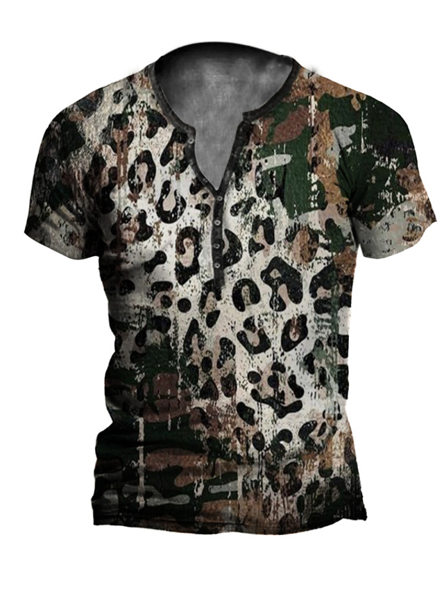  Per uomo Camicia Henley maglietta Originale Stile anni '50 Estate Manica corta Pop art Leopardo Con stampe Henley Informale Giornaliero Bottone giù Stampa Abbigliamento Abbigliamento Originale Stile