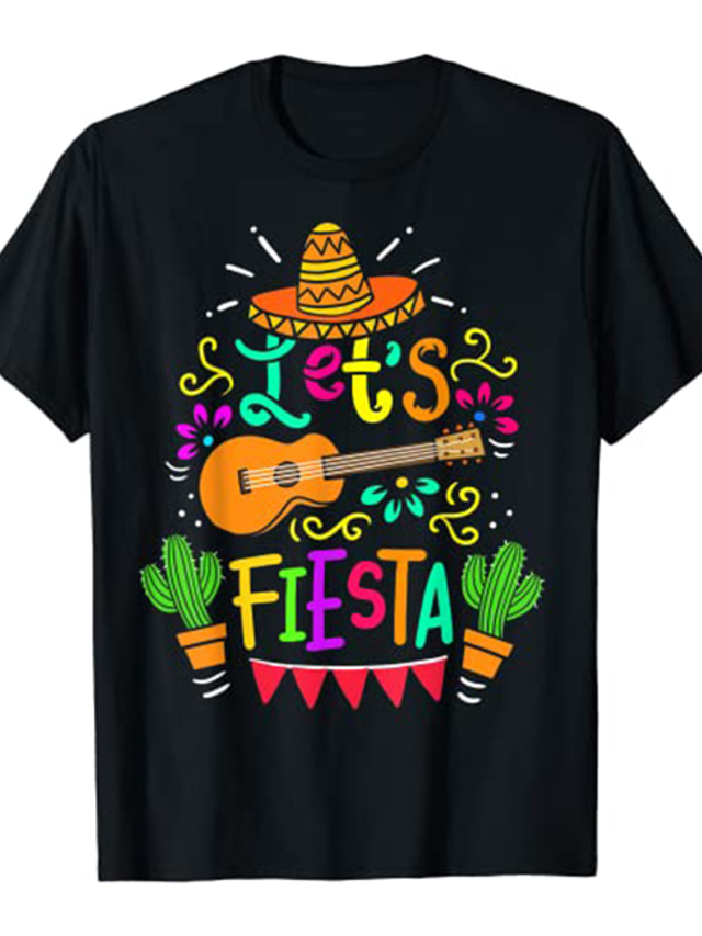  Inspirert av Cinco de Mayo Fiesta Gitarkaktus T-skjorte Gym topp 100% Polyester Mønster meksikansk Morsom T-Trøye Til Herre / Dame / Par