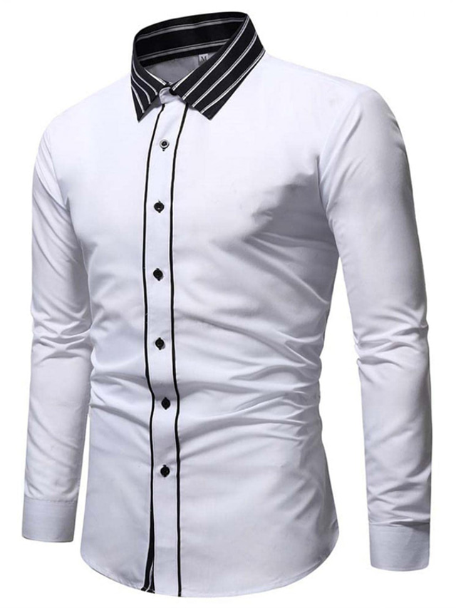  Men's Dress Shirt Striped Turndown Street Daily Button-Down Long Sleeve Tops Business Classic White Navy Blue / Summer