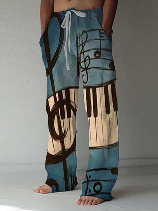  Bărbați Pantaloni de in Umflat Imprimare 3D Design Elastic cu Cordon Buzunar frontal Modă Șic Stradă Mare si inalt Casual Zilnic Confort Απαλό Imprimeu Grafic Instrument muzical Talie medie Tipărire