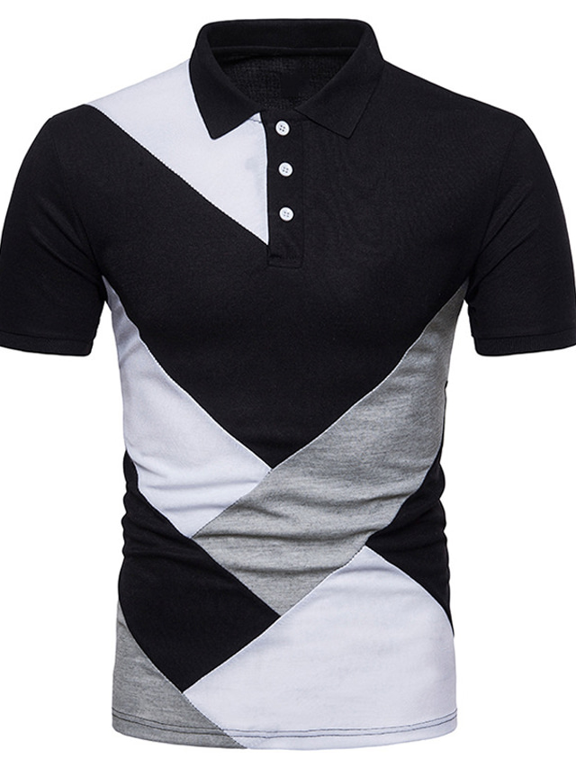  Men's Collar Polo Shirt T shirt Tee Golf Shirt Fashion Business Casual Summer Short Sleeve Light gray White Black Color Block Classic Collar Casual Daily Patchwork Color Block Clothing Clothes