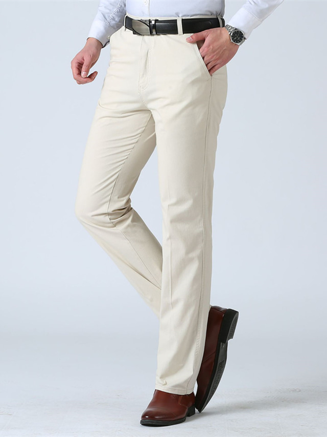  رجالي بدلة تشينوز بنطلونات بنطلون جيب لون الصلبة متنفس الخارج Ankle-length عمل فضفاض 100% قطن موضة رسمي أبيض أسود مرن نسبياً