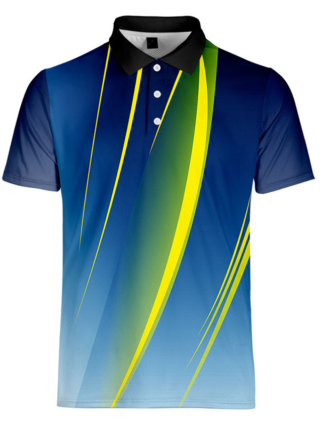  Men's Collar Polo Shirt T shirt Tee Golf Shirt Sports Fashion Casual Summer Short Sleeve Blue Orange Striped 3D Print Turndown Casual Daily Button-Down Print Clothing Clothes Sports Fashion Casual