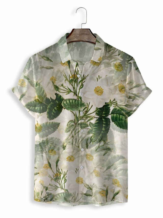  Herre Hawaii skjorte Skjorte 3D-utskrift Grafisk Hawaiisk Aloha Design Aftæpning Avslappet Daglig 3D-utskrift Kortermet Topper Designer Fritid Mote Klassisk Beige