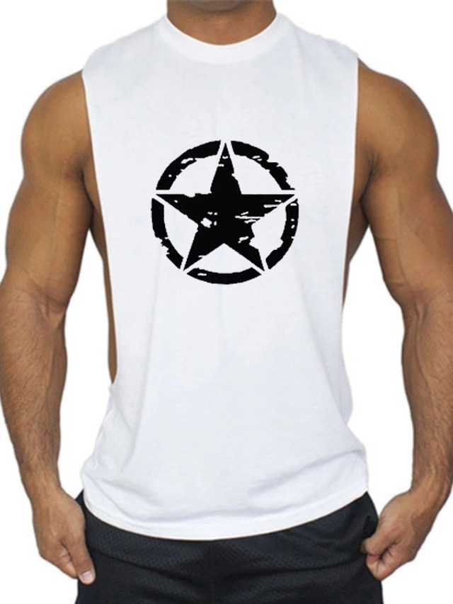  Men's Tank Top Vest Undershirt Sleeveless Shirt Graphic Star Crew Neck Hot Stamping Outdoor Street Sleeveless Print Clothing Apparel Cotton Fashion Lightweight Breathable Comfortable