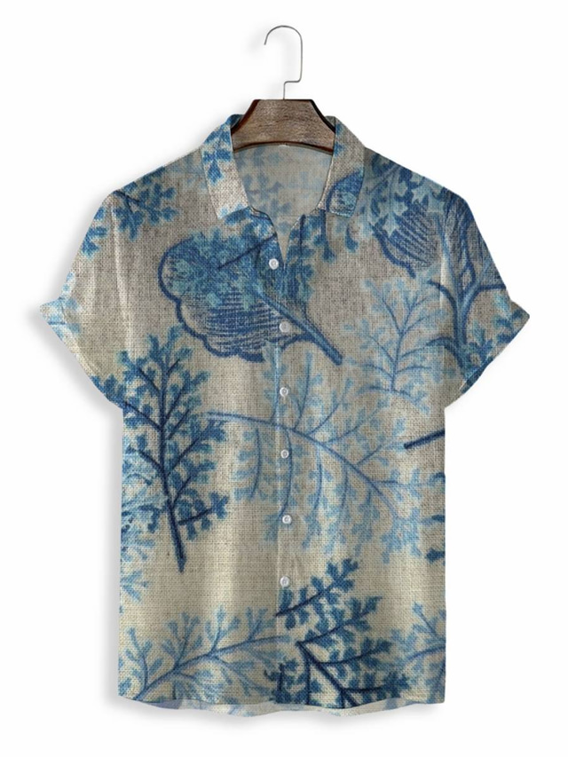  Муж. Рубашка Гавайская рубашка С принтом Графика Гавайский Алоха Дизайн Отложной Повседневные выходные 3D печать С короткими рукавами Верхушки Оригинальный рисунок На каждый день Мода Классика Синий