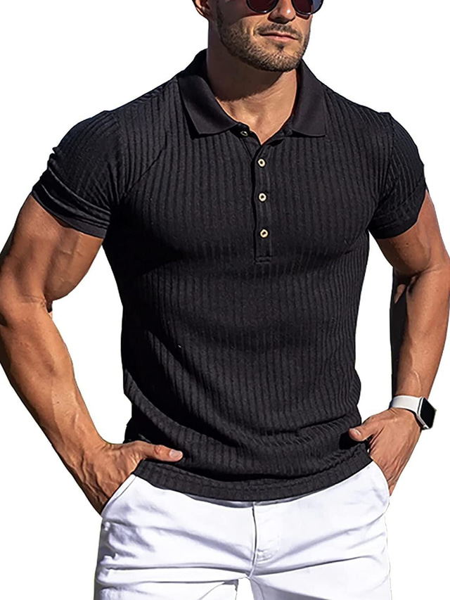  Men's Collar Polo Shirt Shirt Simple Formal Casual Navy Black khaki Light Grey Red Grey Solid Color Collar Street Casual Clothing Clothes Simple Formal Casual