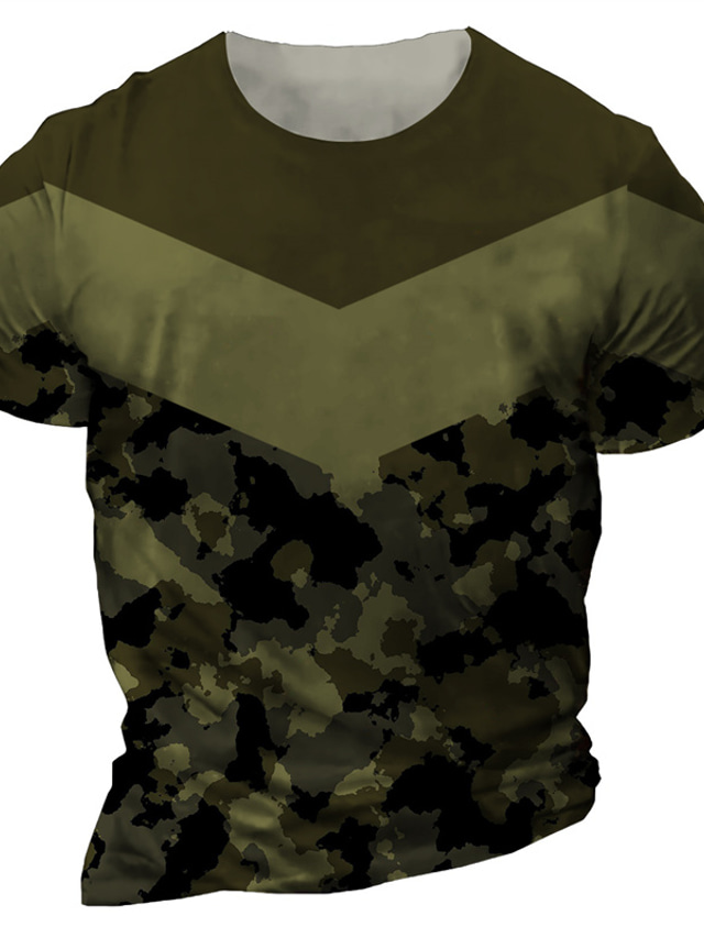  Homme T shirt Tee Design Casual Mode Eté Manches Courtes Vert Véronèse Graphic camouflage Print Col Ras du Cou Casual du quotidien Imprimer Vêtements Design Casual Mode