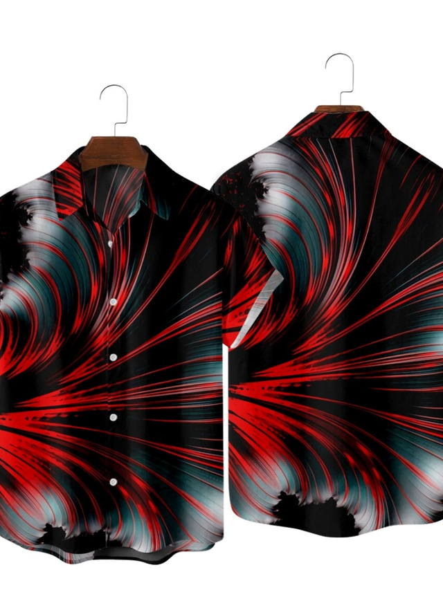  男性用 シャツ プリント フラワー グラフィック レギュラーカラー パーティー 日常 3Dプリント 半袖 トップの デザイナー ハワイアン ブラック / レッド