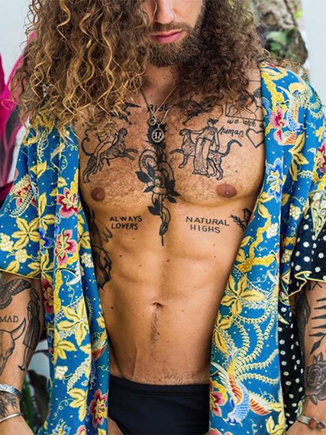  Bărbați Cămașă hawaiană Cămașă Floral Fără Guler Stradă Casual Imprimeu Manșon scurt Topuri Designer Casual Modă Respirabil Trifoi / Vară