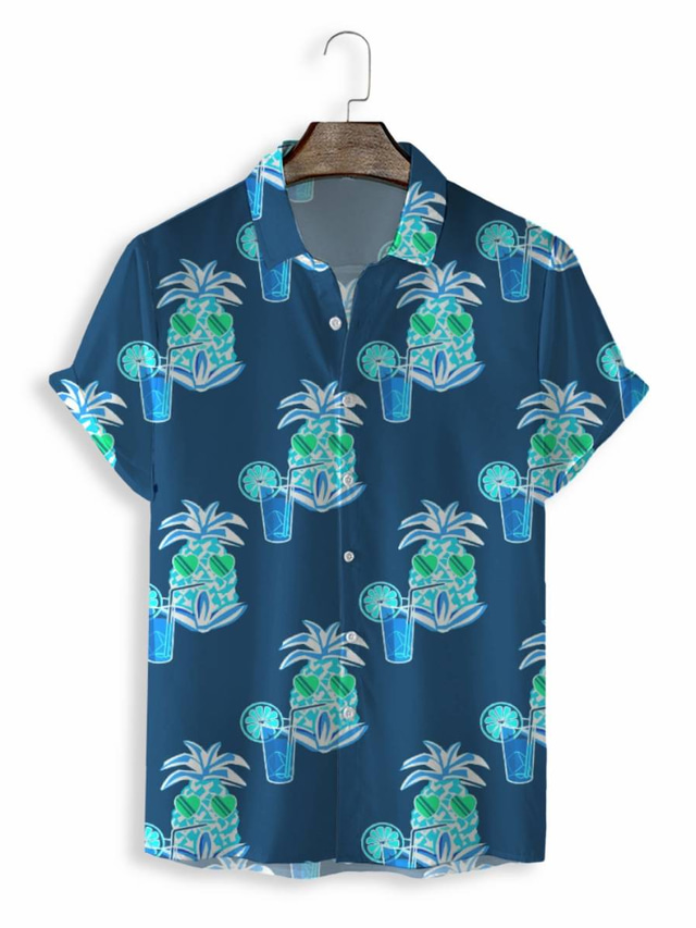  Men's Shirt Summer Hawaiian Shirt Print Graphic Hawaiian Aloha Design Turndown Casual Daily 3D Print Short Sleeve Tops Designer Casual Fashion Classic Blue