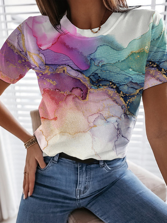  Femme T shirt Tee Design 3D effet Graphic Design Manches Courtes Col Rond Décontractée Imprimer Vêtements Design basique Vert
