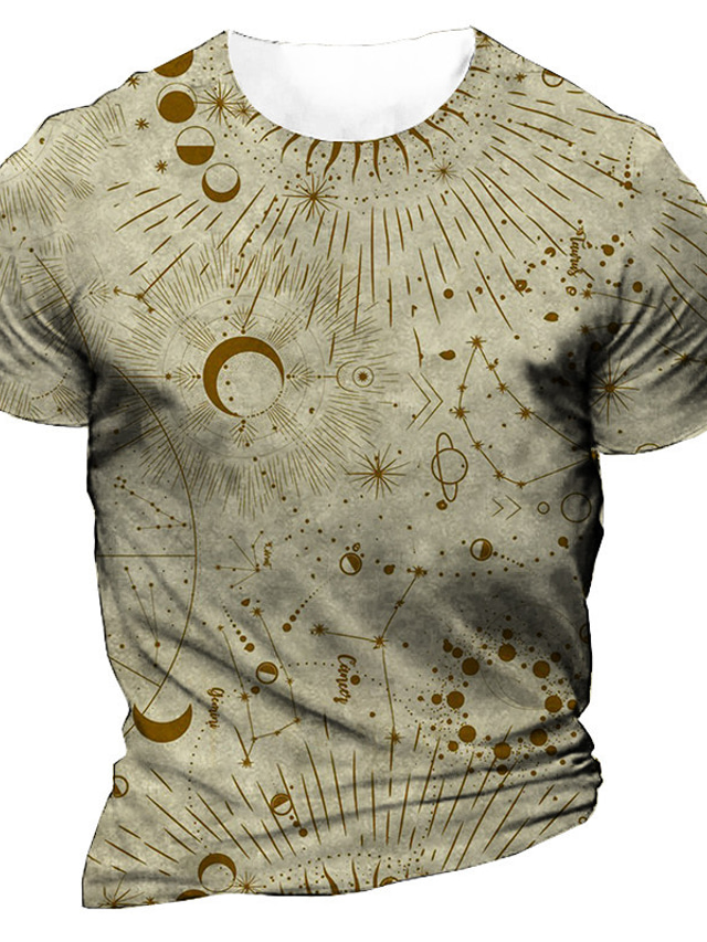  Hombre Camiseta Design Verano Manga Corta Graphic MOON Sol Print Cuello Barco Calle Diario Estampado ropa Design Casual Grande y alto Gris Caqui
