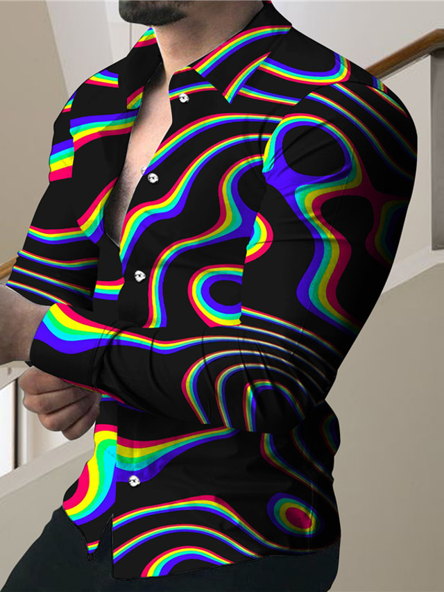  Herr Skjorta Tryck Grafisk 3D Print Nedvikt Gata Ledigt Button-Down Mönster Långärmad Blast Designer Ledigt Mode Andningsfunktion Grön Svart Purpur / Sommar
