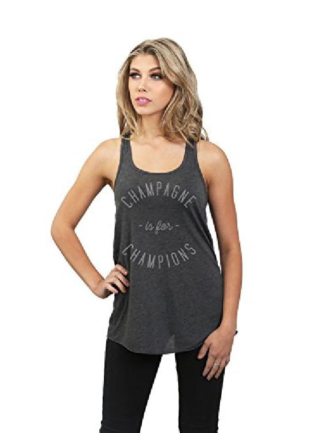  champagne is for champions women's fashion sleeveless flowy racerback tank top charcoal grey x-large