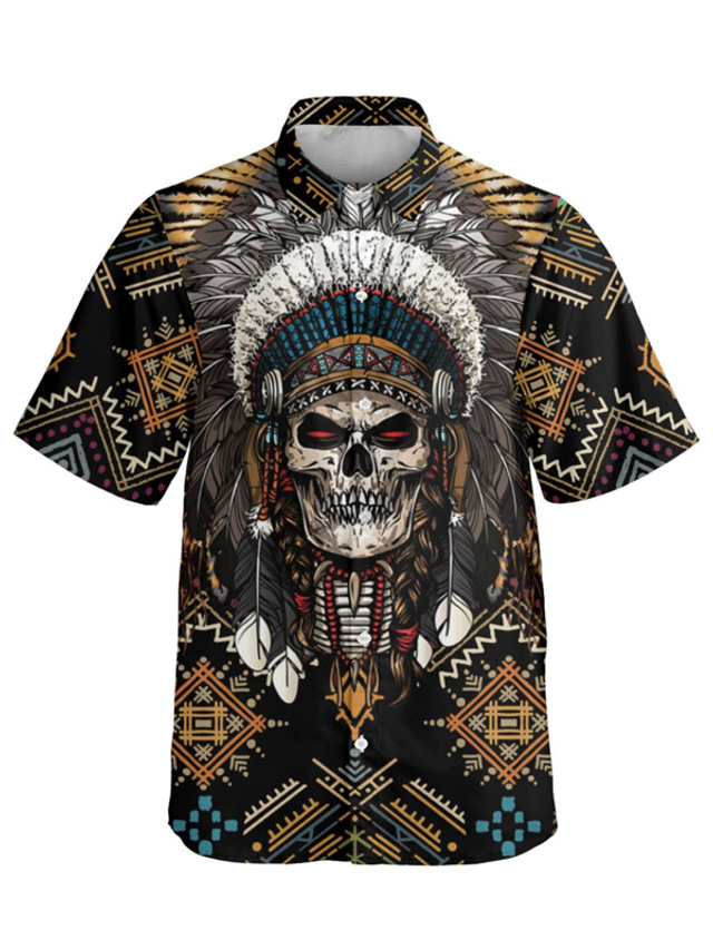  Men's Summer Hawaiian Shirt Shirt 3D Print Skull Turndown Casual Daily Button-Down Short Sleeve Tops Designer Casual Fashion Comfortable Black