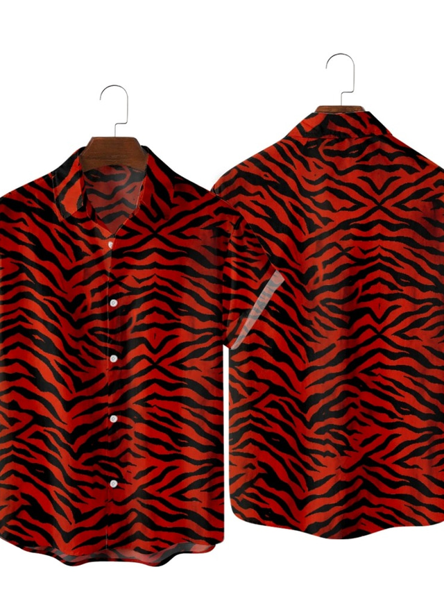  Herre Skjorte Trykt mønster Grafisk Leopard Klassisk krage Fest Daglig Trykt mønster Kortermet Topper Designer Gatemote Hawaiisk Svart / Rød